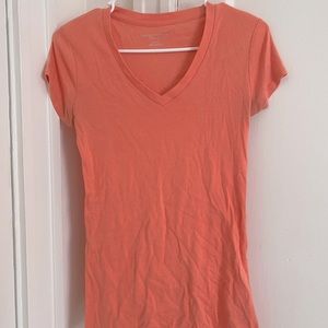 Orange plain v-neck t-shirt
